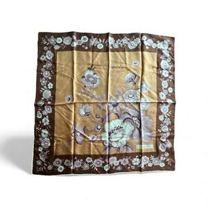 Christian Dior Floral brown mocha Silk satin square Scarf